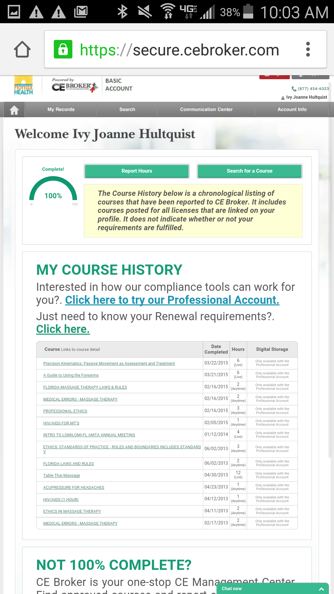 CE Broker Course History